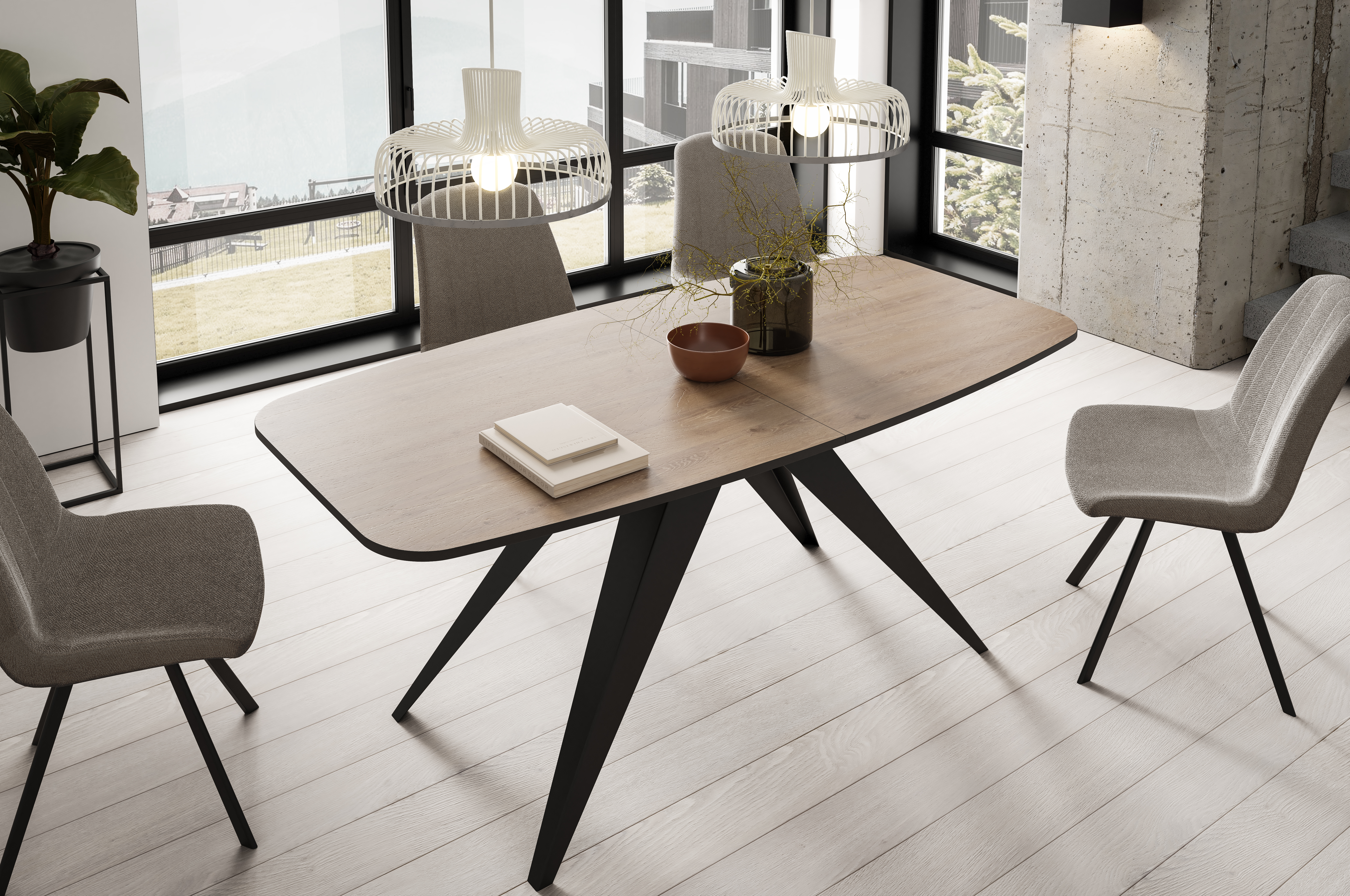 Rozkładany stół Aurora 160/200 cm Truffle Brown Davos Oak (TBDO) — widok z przodu